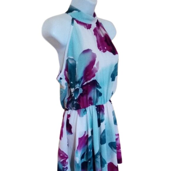 --- Multicolor Halter Floral Dress Size Large - Picture 2 of 3